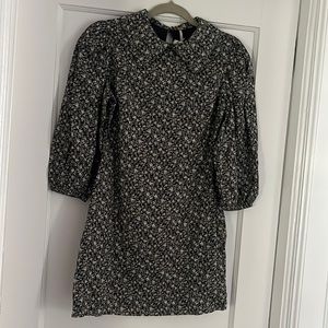 NWT Free People Black, Blue, Grey Floral Dress with Collar - Size 2